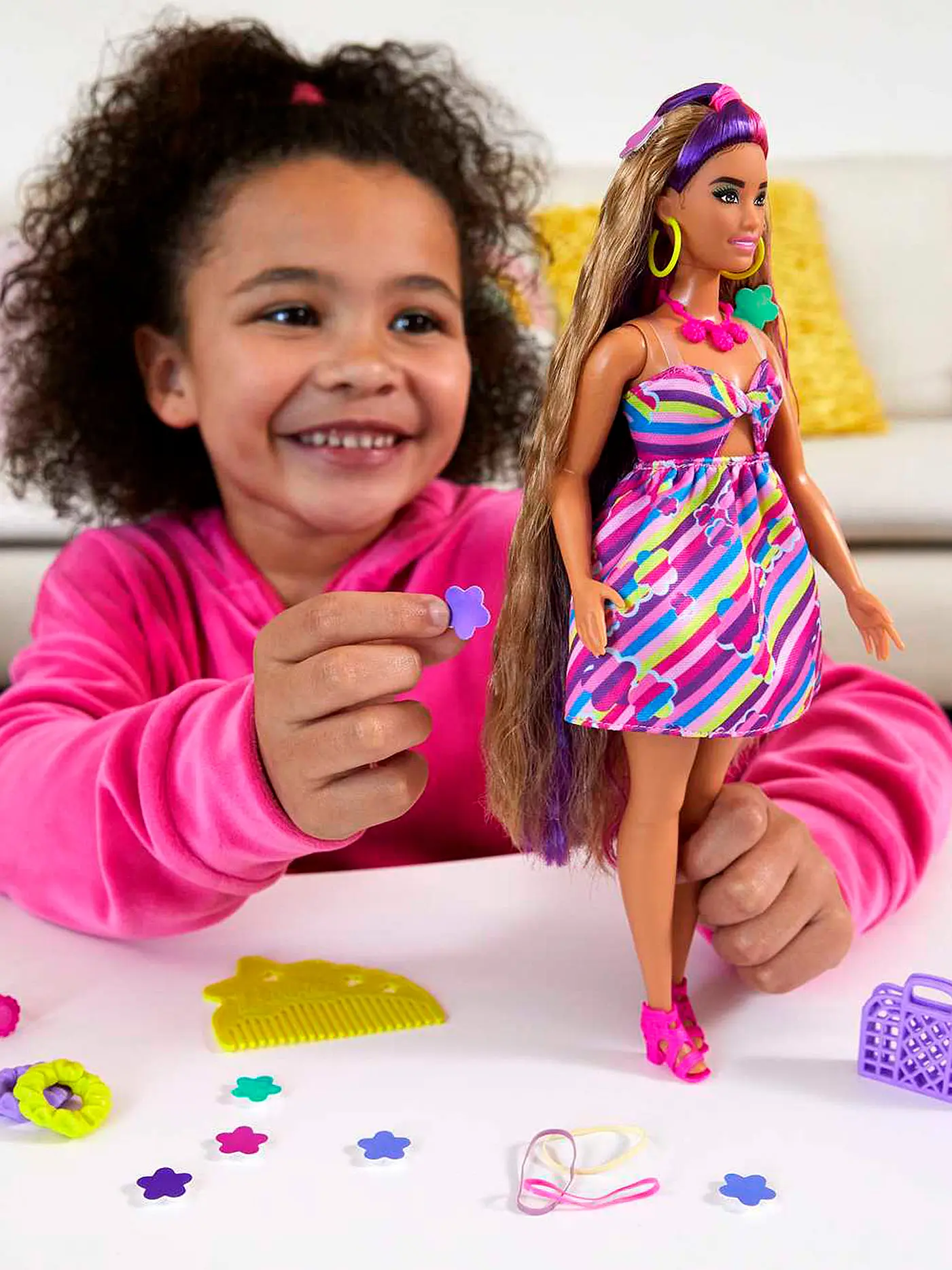 MATTEL | Barbie Totally Hair Puppe (brünett) im Blumen-Print Kleid | 